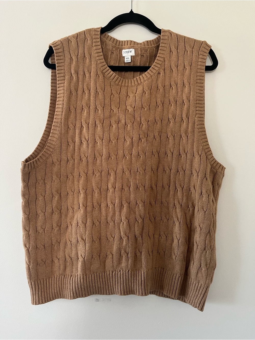 J Crew Mens XXL Brown Cable Knit Sweater Vest 100% Cotton Preppy Equestrian